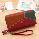 Large Capacity Multi-Compartment Card Slot Dual Zip Fastening Colorblock Design Wallet