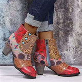 Bohemian Style Fashion Color Matching Zipper Chunky Heel Ankle Boots