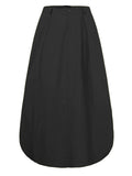 Retro Style Elastic Waist Button Zipper Pocket Flare Maxi Skirt