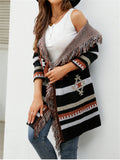 National Style Elegant Tassels Hooded Cardigan Sweater for Women