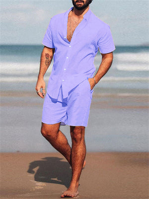 Sandy Beach Stand Collar Button Relaxed 2-Pieces Male Set