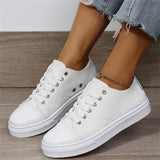 Cute Round Toe Lace Up Cartoon Print Canvas Loafers for Women
