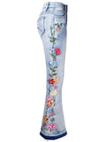 Women's Fashion 3D Embroidery Bell-Bottom Denim Jeans