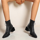 Thick Chunky Medium Heel Front Zipper Ankle Boots