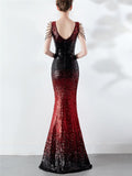 Shimmering Sequined V Neck Backless Mermaid Dress for Evening Party