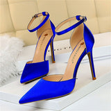 New Elegant Stylish Silk Glitter Blue Heels Pumps