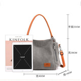 Women's Multi-pocket Shoulder Bag Fashion Cotton Canvas Handbag Tote Purse