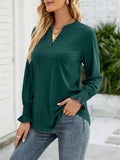 Casual Solid V Neck Lotus Leaf Sleeve Long T-shirts For Women