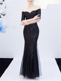 Gorgeous Off Shoulder Sequined Mermaid Dress for Evening Party