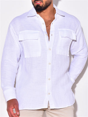 Men's Leisure Cozy Lapel Collar Long Sleeve Linen Blend Shirts