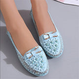 Ladies Elegant Bowknot Floral Design Slip-on Flat Loafers