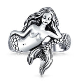 Vintage Neutral Fairy Sea Siren Mermaid Silver Ring