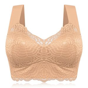 Plus Size Wireless Full Coverage Soft Lace Bralette - Nude