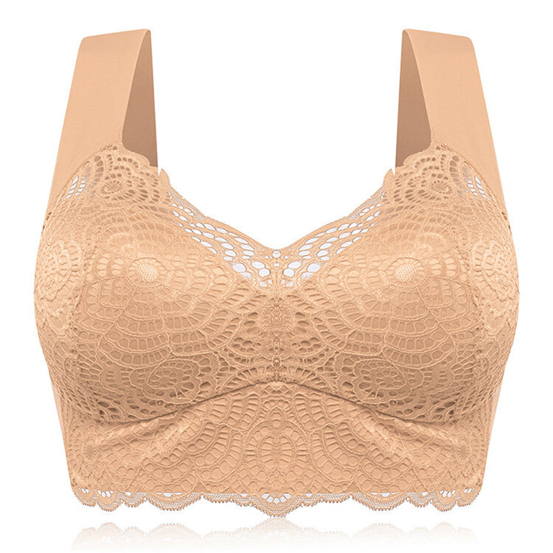 Plus Size Wireless Full Coverage Soft Lace Bralette - Nude