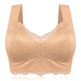 Plus Size Wireless Full Coverage Soft Lace Bralette - Nude