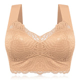 Plus Size Wireless Full Coverage Soft Lace Bralette - Nude