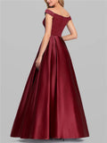 Flattering Off Shoulder Fitted Waist Pleated Ball Gowns for Prom