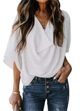 Feminine Flowy Style Cowl Neck Half Sleeve Lightweight Chiffon Pullover Tops