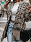 New Office Ladies Notched Collar Plaid Double Breasted Coats