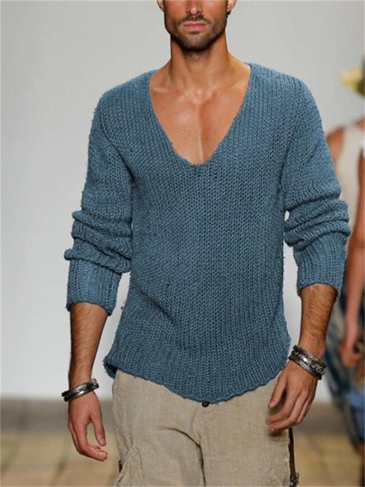 Men V-Neck Pullover Knitted Sweater