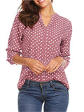 Casual Style Pullover V Neck Polka Dot Long Sleeve Silky Blouses