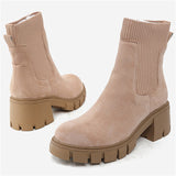 Winter Daily Women Chunky Heels Suede Chelsea Martin Boots