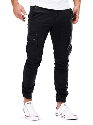 Solid Color Ankle Banded Pants With Multiple Pockets