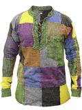Men's Pullover Style Multicolor Patchwork Stand Collar Fashion Shirt