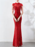 Stunning Sequined Round Mermaid Maxi Dress for Formal Party