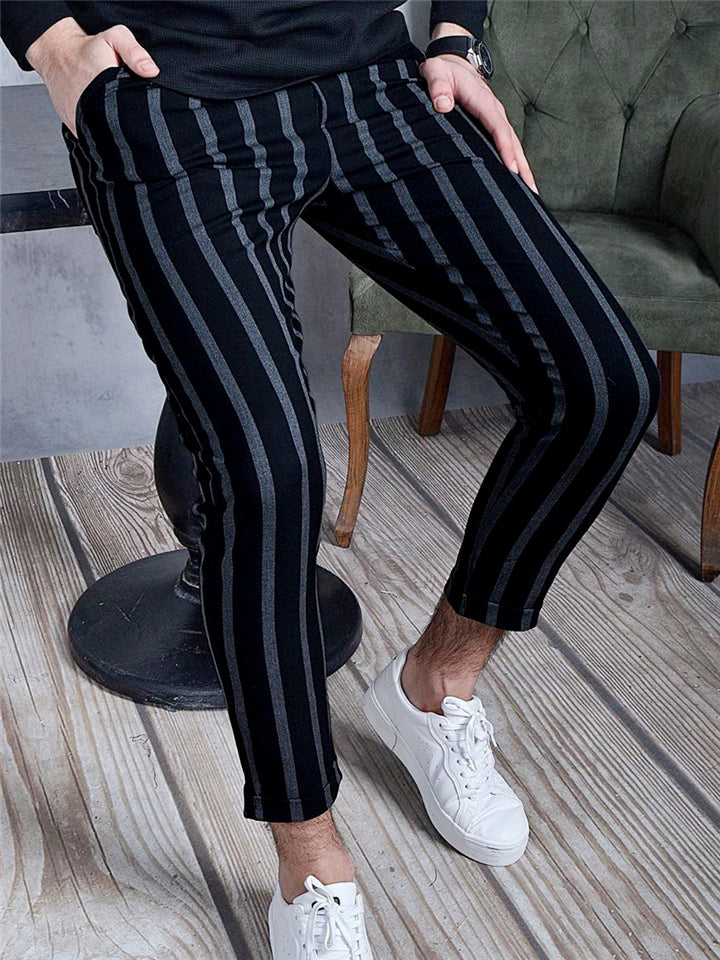 Men's Casual Simple Style Stripe Pattern Solid Color Drawstring Pants