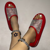 Cute Rhinestone Soft Thick Sole Summer Slides Slippers for Women