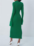 Women's Fashion Simple Style V-Neck Long Sleeve Sweater Dress