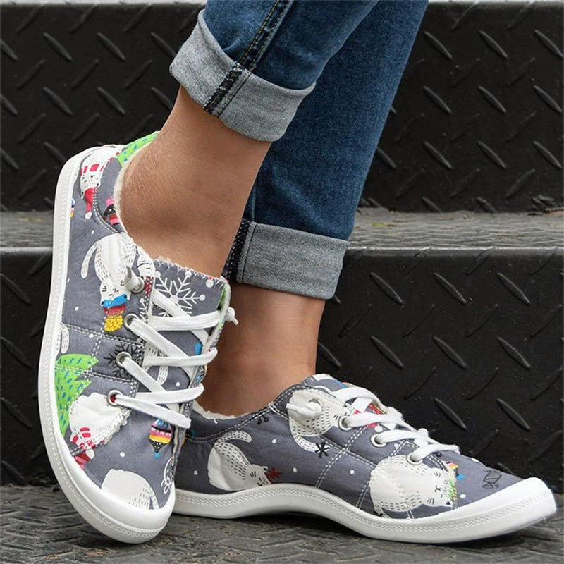 Christmas Print Keep Warm Plush Soft Sole Women Loafers