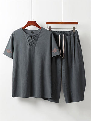 Men's Loose Vintage Short Sleeve Linen Sets