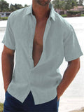 Lapel Solid Color Short Sleeve Linen Shirts