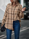 Fashion Leisure Baggy Grid Long Sleeve Women's Blouses