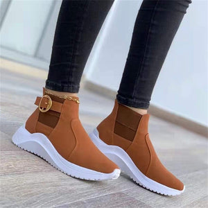 Women's Leisure Fashionable Belt Buckle High Top Shoes