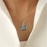 Forever Love Ocean Blue Crystal Heart 925 Silver Necklace