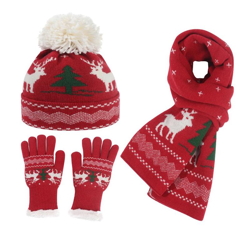 Winter Casual Outdoor Thermal Knitted Hat +Scarf +Gloves