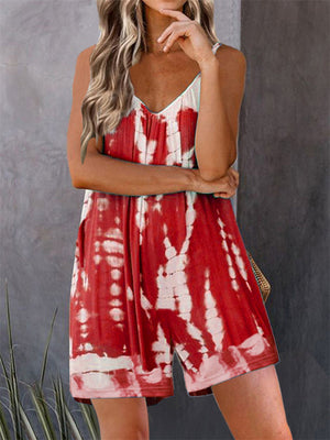 Sexy Tie-dye Deep V Neck Backless Holiday Jumpsuit for Lady