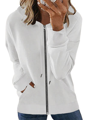 Casual Long Sleeve Solid Color Zipper Hoodies