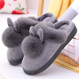 Bunny Ears Plush Ball Non-Slip Keep Warm Slippers for Women