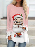 Stylish Cozy Ladies Long Sleeve Santa Claus Printed T-shirt