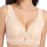 Blue--Plus Size Lace Breathable Lightly Lined Push Up Wide Shoulder Bras