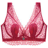 Blue--Plus Size Lace Breathable Lightly Lined Push Up Wide Shoulder Bras
