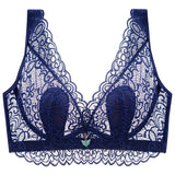 Blue--Plus Size Lace Breathable Lightly Lined Push Up Wide Shoulder Bras