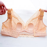 Blue--Plus Size Lace Breathable Lightly Lined Push Up Wide Shoulder Bras