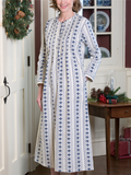 Extra-Soft Floral Printed Long Sleeve Pocket Maxi Nightgown Dress