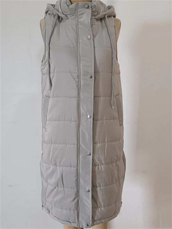 Women's Winter Fashion Long Puffer Vest with Hood