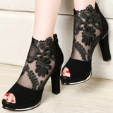 Women's High Quality Sexy Lace Dress High Heel Sandals Shoes